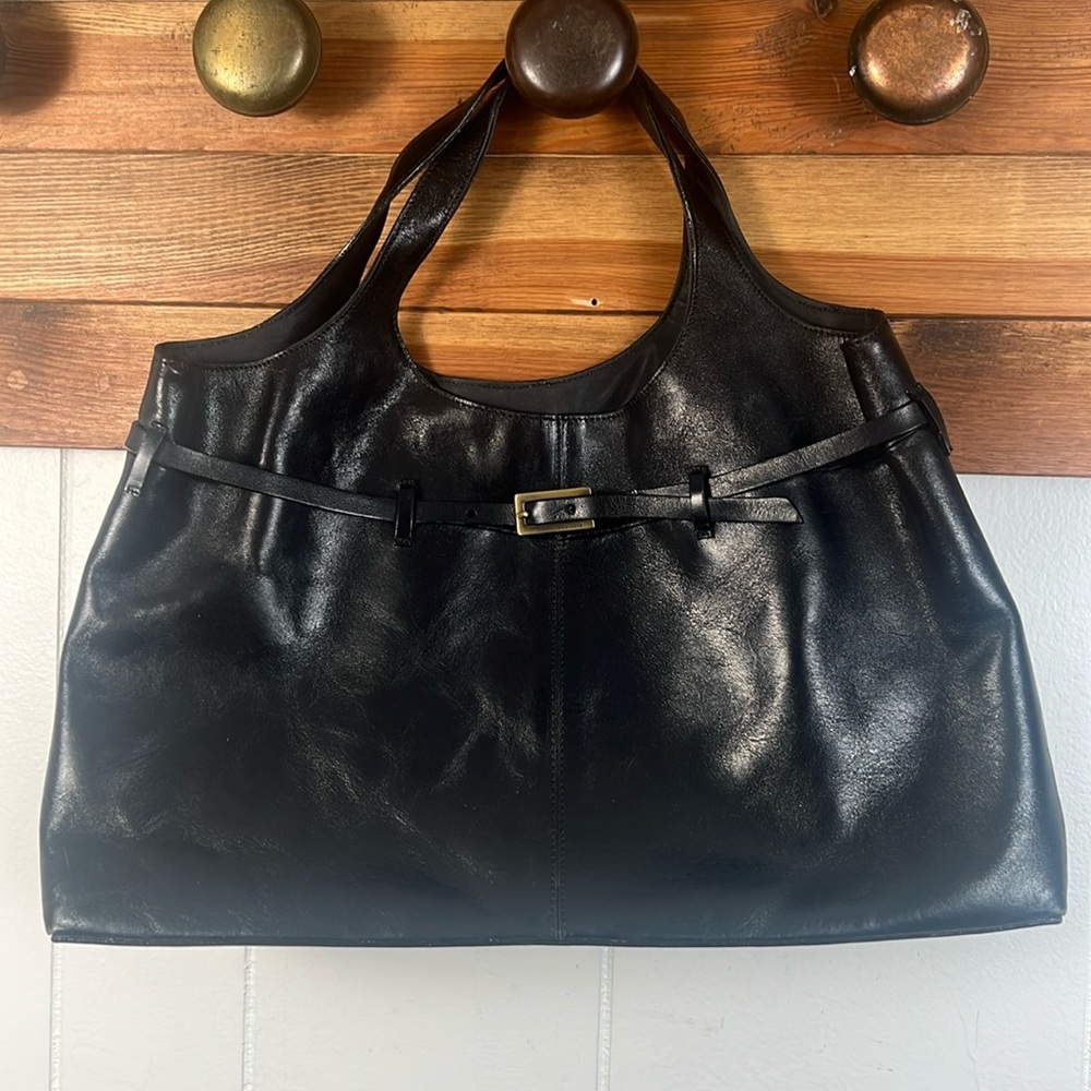 Francesco Biasia Black Leather Hobo Bag with Belt Accent